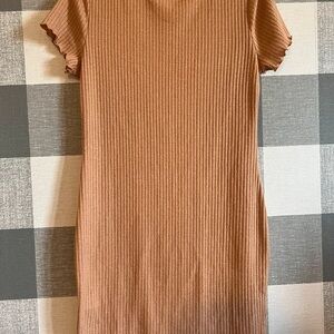 SHEIN Camel Ribbed Mini Dress